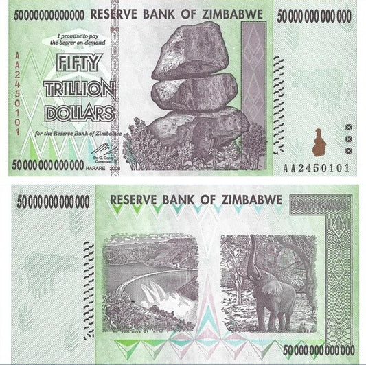 Zimbabwe 50 Trillion Dollar Note