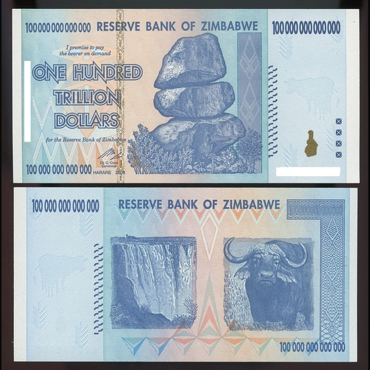 Zimbabwe 100 Trillion Dollar X 5 Notes